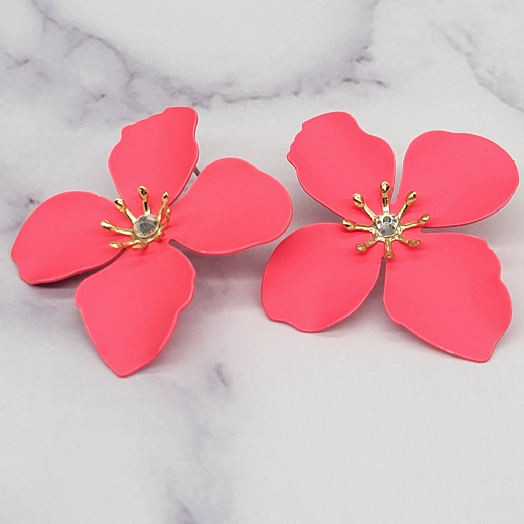 Sale 3 For $30 C&C California Hot Pink Flower Earrings